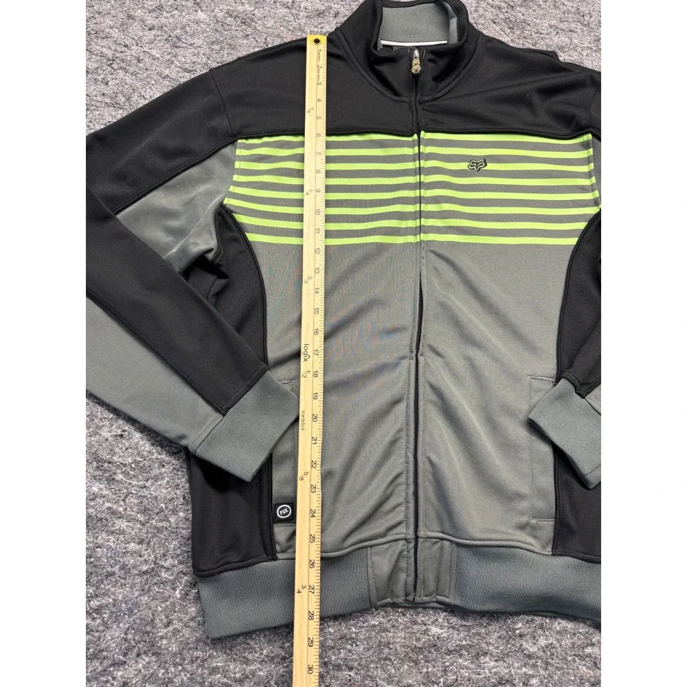 Fox Racing Mens XL Track Jacket Black Grey Neon Green Striped Full Zip 46013